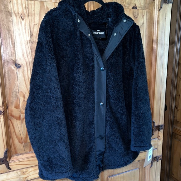 Steve Madden black teddy style snap up coat jacket. SZ.XL-1X. NWT - Picture 7 of 8
